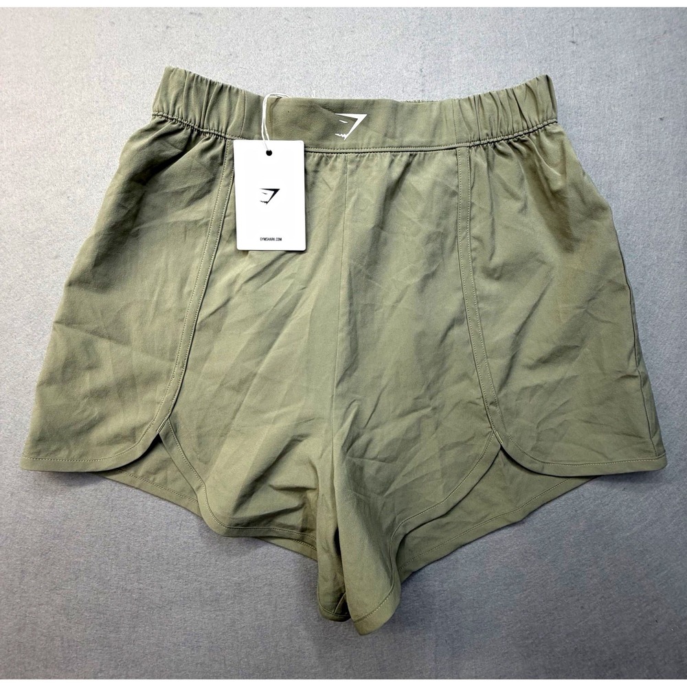 NWT Gymshark Scallop Hem Shaped Shorts Green Womens XS Training Athletic B8A9X